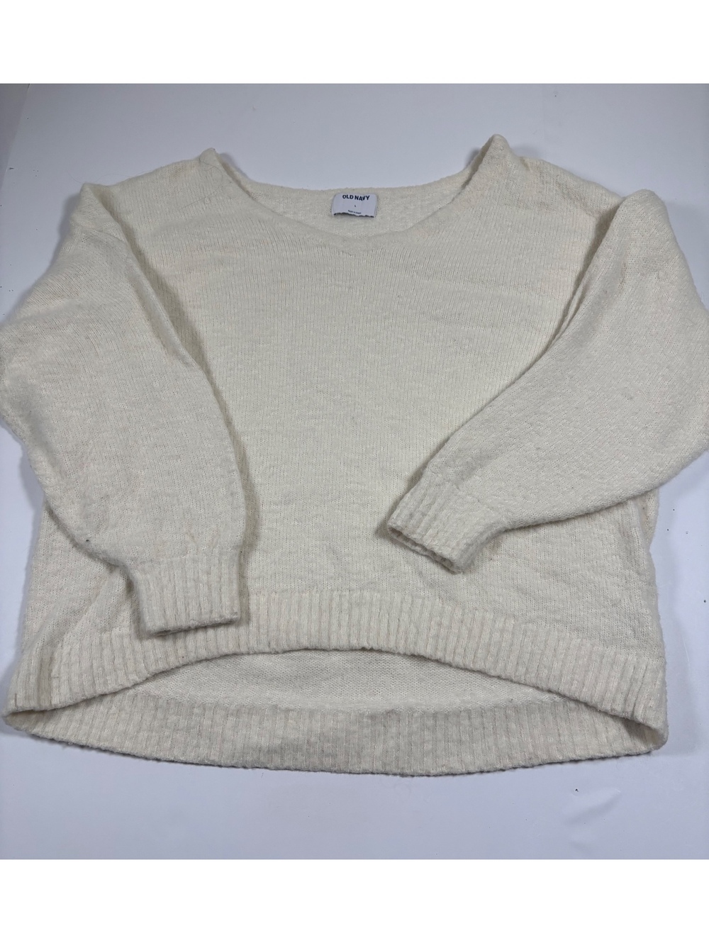 Old Navy Women’s Large Ivory Cream Hi-Low Oversized Knit Sweater Pullover